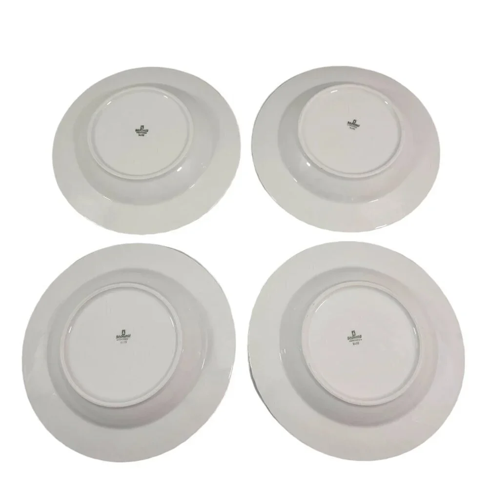 Schonwald Germany White Swirl Rimmed 9” Porcelain Salad Soup Bowls – Set of 4